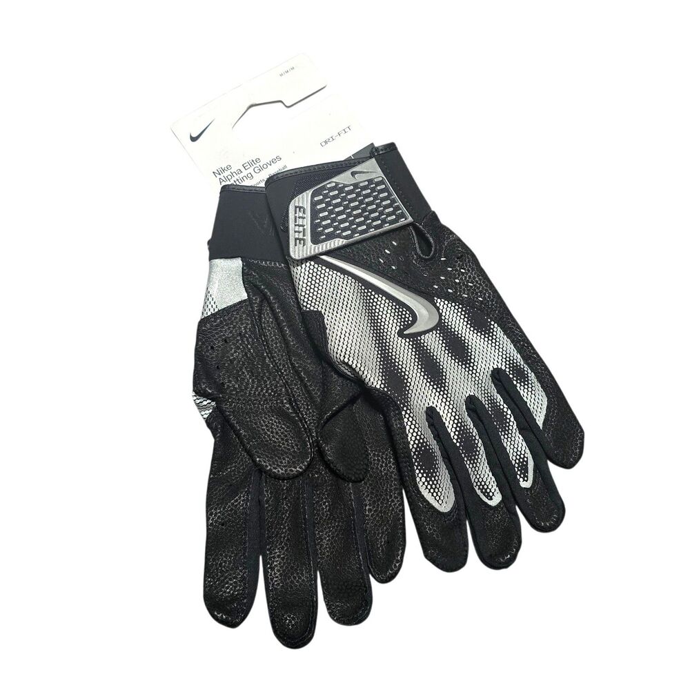 Nike Baseball Alpha Elite Batting Gloves Men's Size Medium Black/Silver